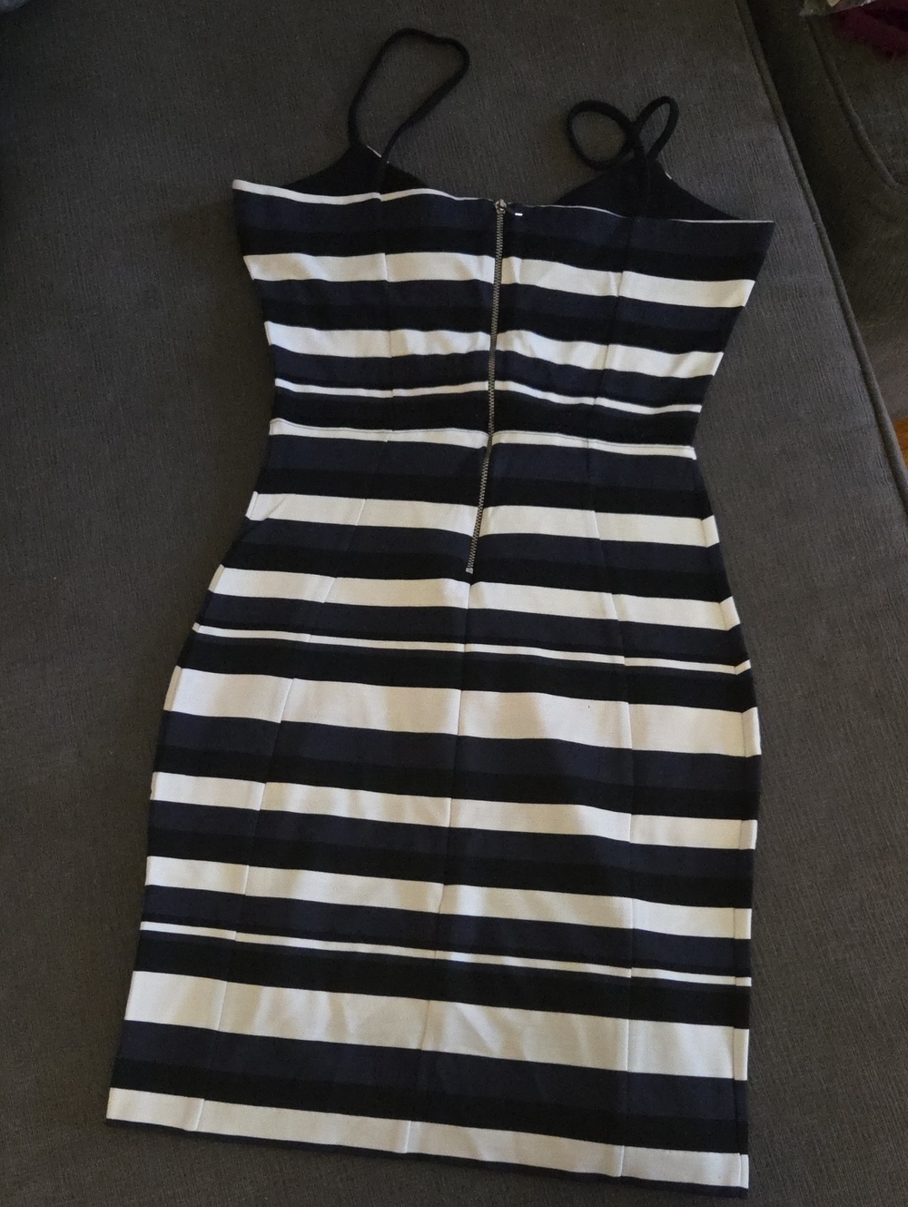 French Connection Black & White Striped Spaghetti Strap Mini Dress - Picture 2 of 2